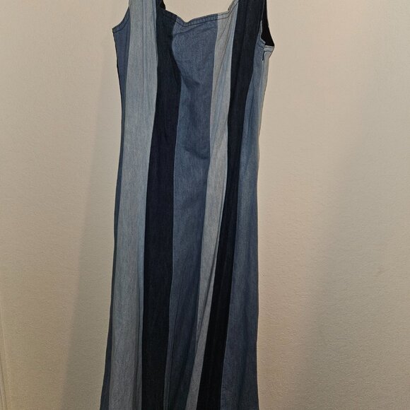 Farm Rio for Anthropologie Colorblock Denim Midi Dress Size Large - Picture 12 of 14